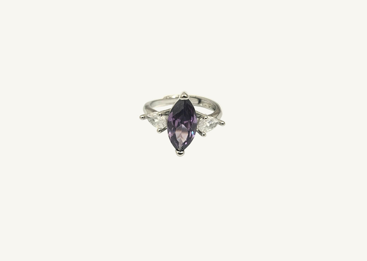 Offener Ring mit violettem Marquise-Zirkon