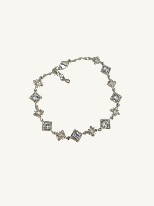 Blumen-Armband mit funkelnden Zirkonia-Steinen, Silber