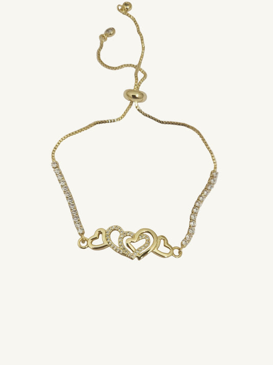 Armband mit Herzmotiv und Zirkon, 18 Karat vergoldet