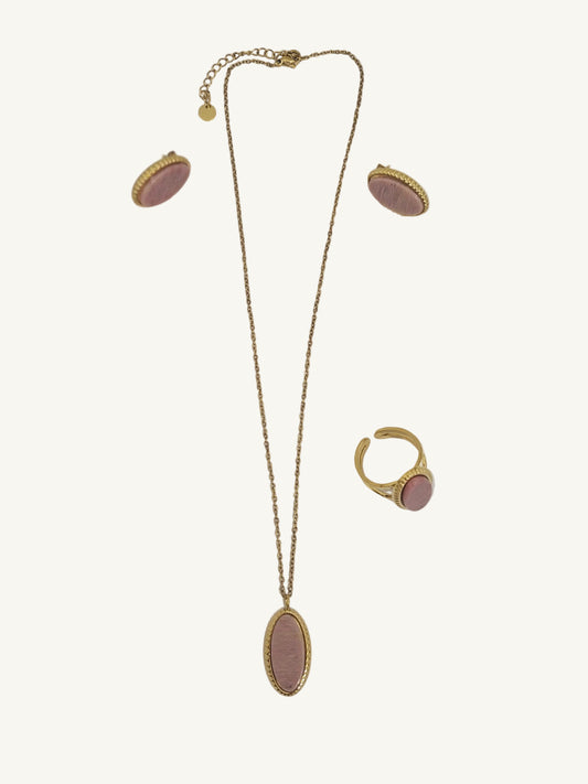 Schmuckset Halskette, Ring & Ohrringe mit Naturstein, Gold