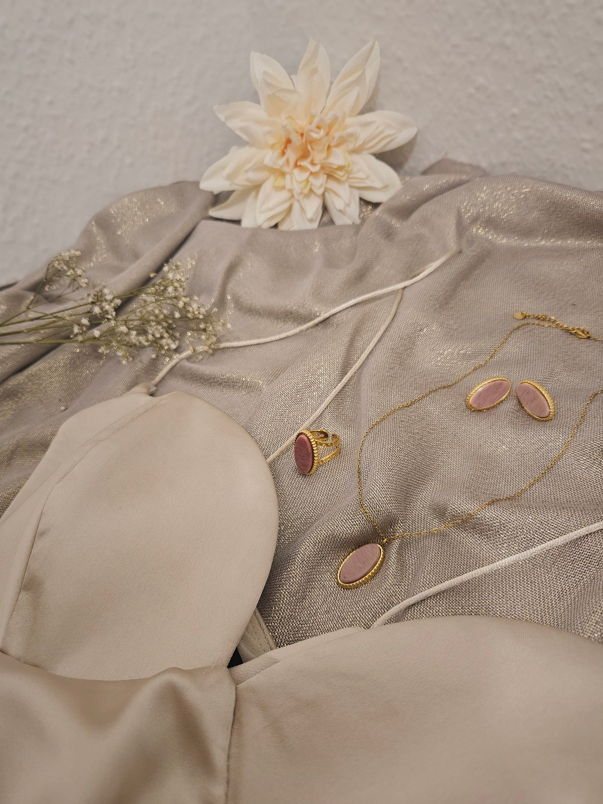Schmuckset Halskette, Ring & Ohrringe mit Naturstein, Gold