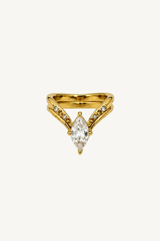 Vintage-Ring mit Marquise-Zirkon, 18 Karat vergoldet