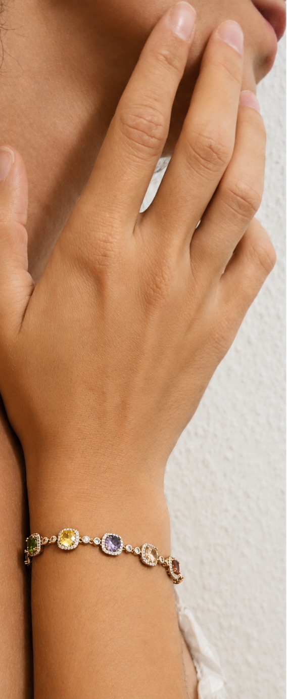 Retro-Armband mit quadratischem Zirkon-Muster, Roségold