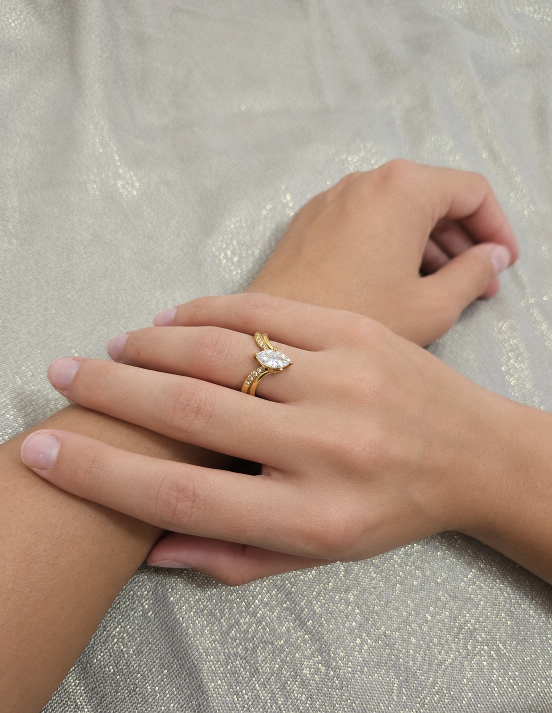Vintage-Ring mit Marquise-Zirkon, 18 Karat vergoldet